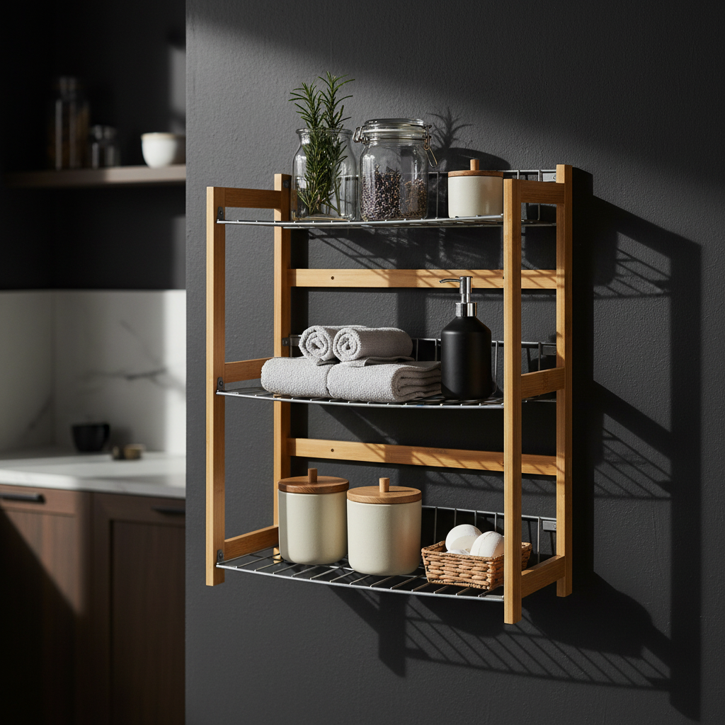 Kitchen Shelf with 3 Shelves in Wood and Metal for Food Pantry 33x42h cm