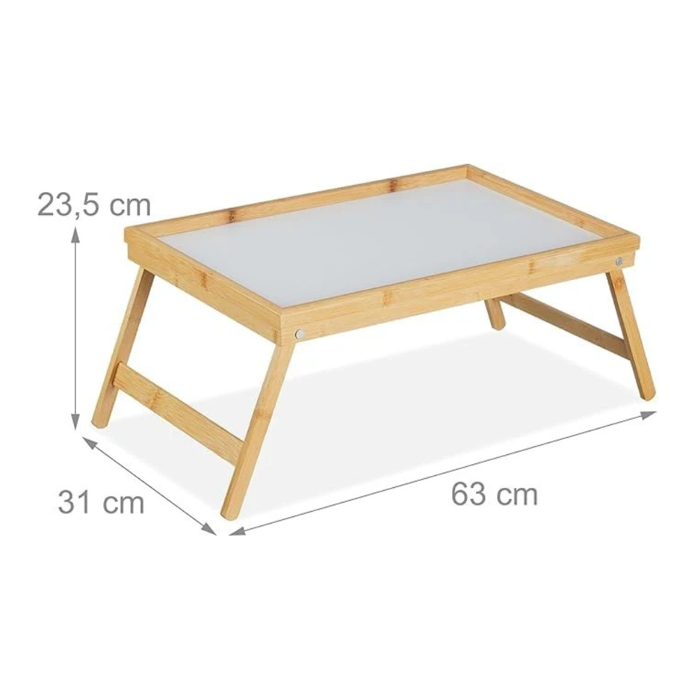 FERCASASHOP - Bed Tray, Armchair Tray, Folding Bamboo Tray, Breakfast Tray, with Folding Legs, Natural Color, Brown, 31x50x23.5 cm