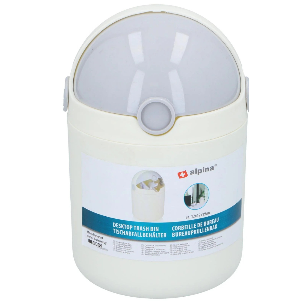 Cestino Scrivania Bianco Coperchio Basculante Alpina 12cm