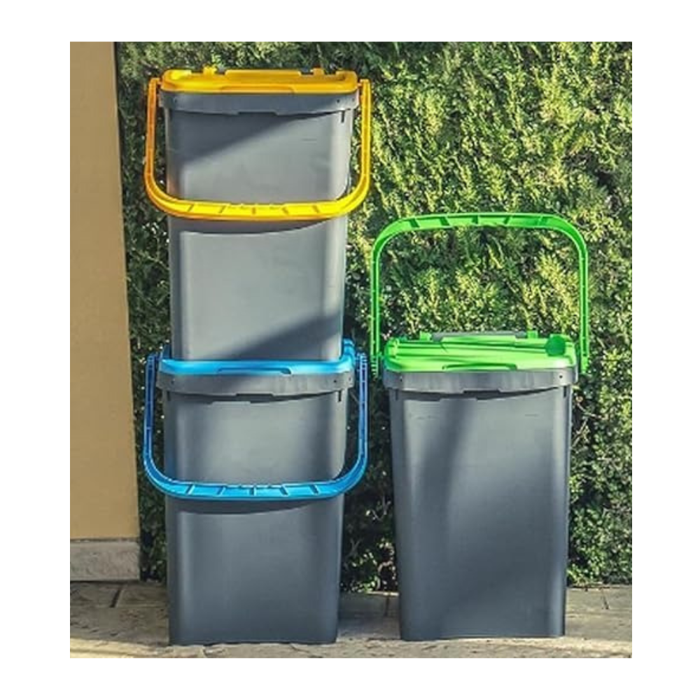 FERCASASHOP - Set of 3 Ecoplus Waste Separation Bins, Polyurethane Bin Ideal for Indoors and Outdoors, Sturdy Space-Saving Rubbish Bin with Ergonomic Handle (3 x 50)
