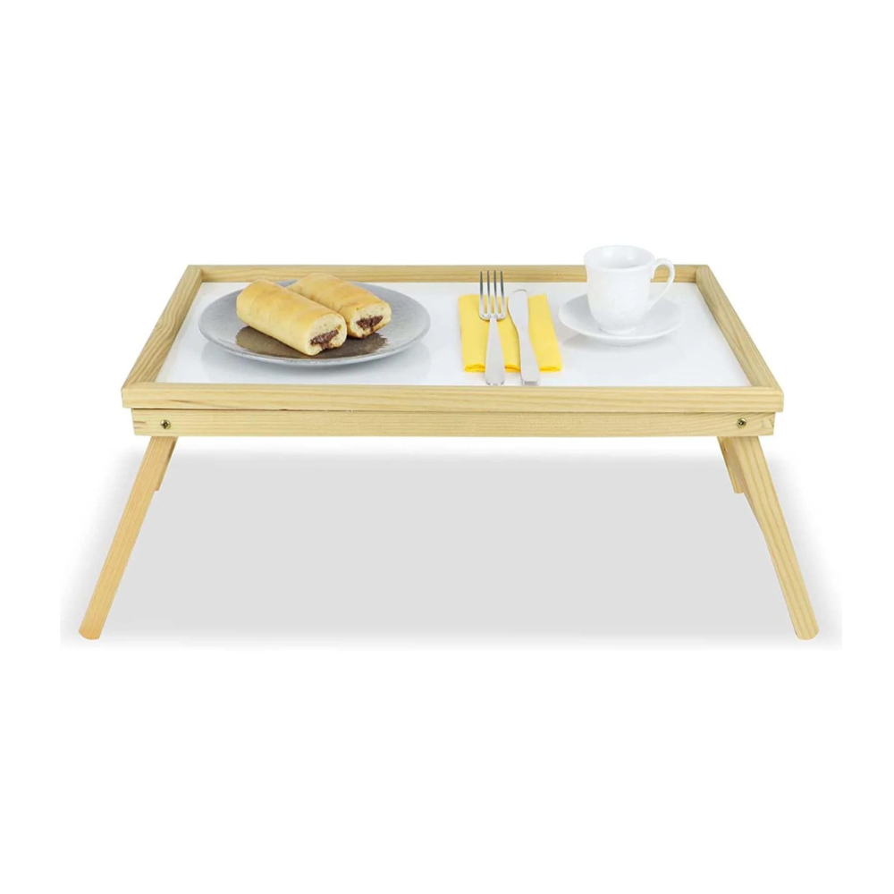 FERCASASHOP - Bed Tray, Armchair Tray, Folding Bamboo Tray, Breakfast Tray, with Folding Legs, Natural Color, Brown, 31x50x23.5 cm