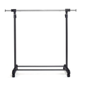 RELAX4LIFE Coat Rack with Wheels, Extendable Garment Rack with Shoe Rack, Adjustable Height and Width, Steel and Plastic Floor Coat Rack, Black