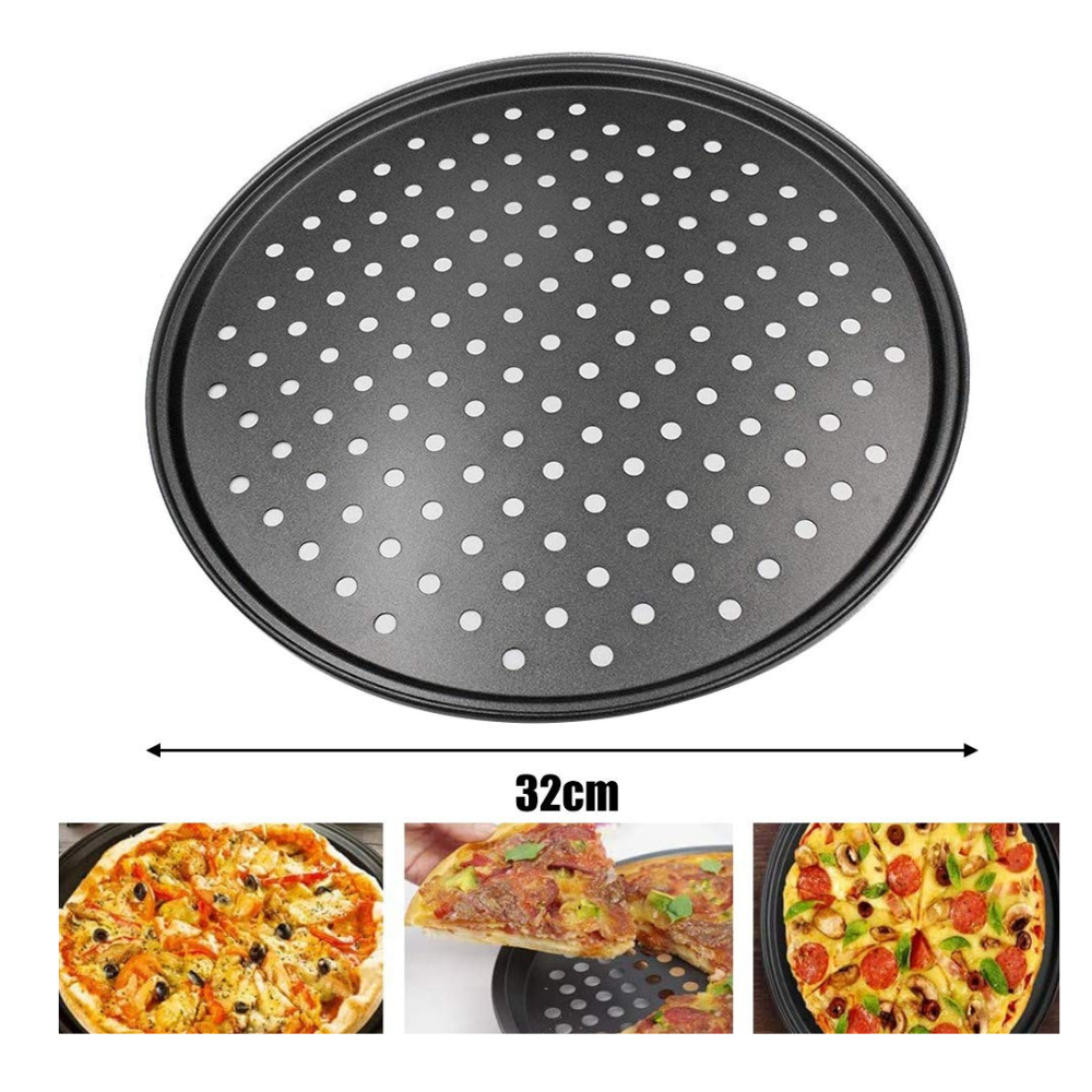 Set 2 Teglie Pizza Ø 32 cm. Antiaderenti con Fori Aerazione