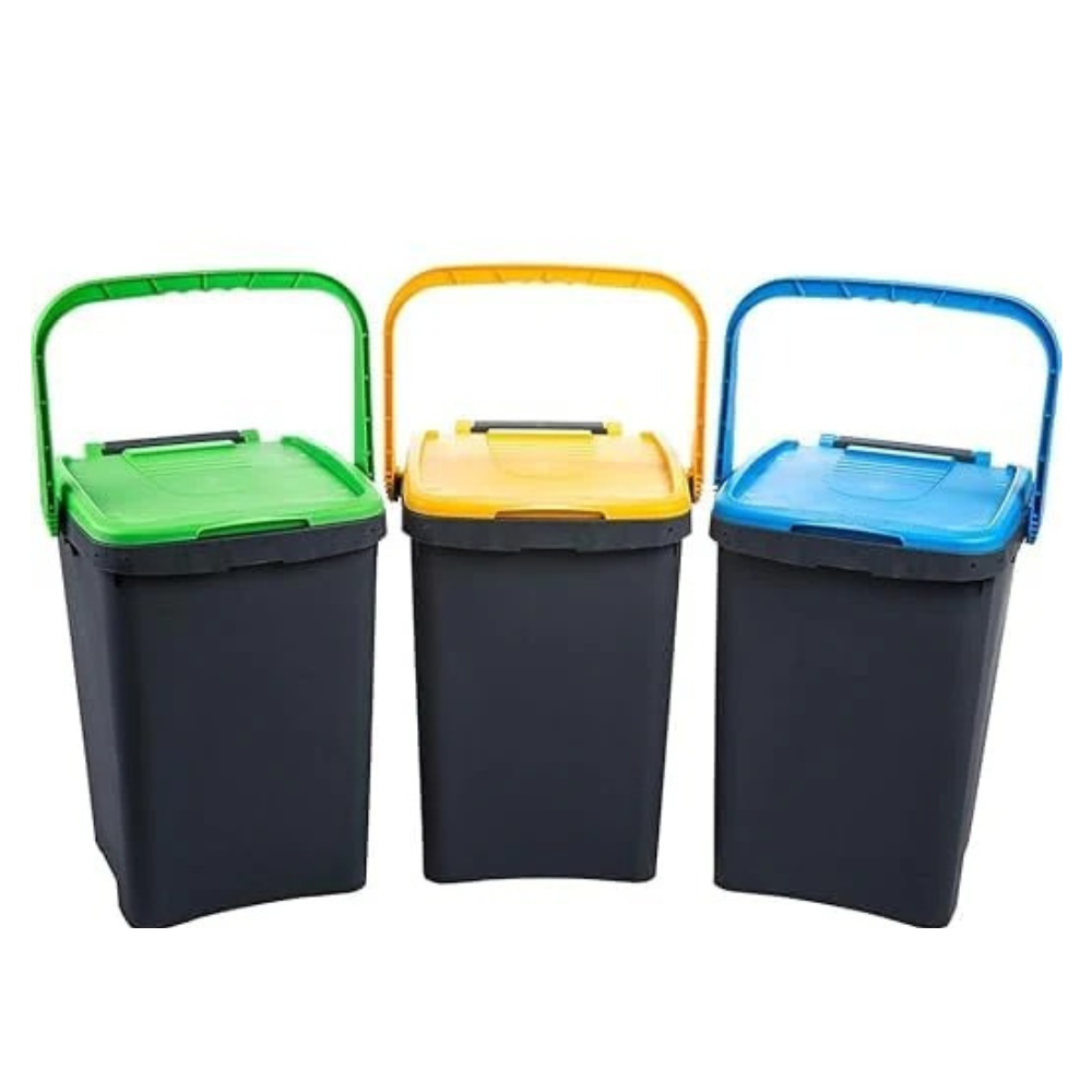 FERCASASHOP - Set of 3 Ecoplus Waste Separation Bins, Polyurethane Bin Ideal for Indoors and Outdoors, Sturdy Space-Saving Rubbish Bin with Ergonomic Handle (3 x 50)