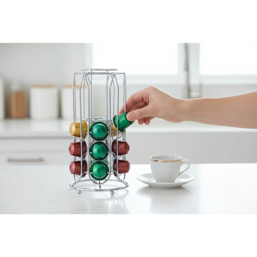 Coffee Capsule Holder Stand, Metal, 20-Position Vertical Dispenser