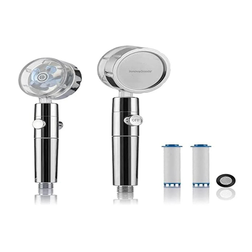 Douchette Heliwer, technologie de filtration Eco avec hélice de pression et filtre purificateur, économise l'eau et l'énergie, design compact et élégant, idéal pour la salle de bain.