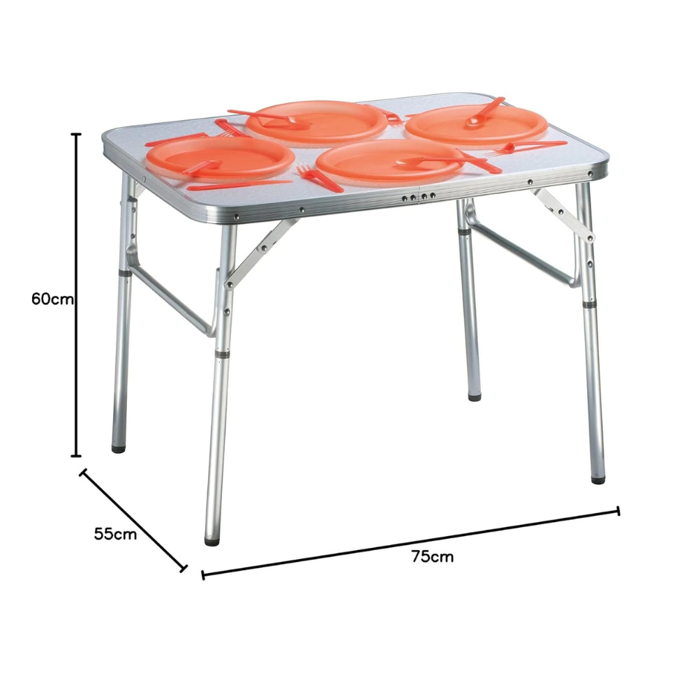 Tavolo Pieghevole Alluminio 75x55cm Regolabile Campeggio