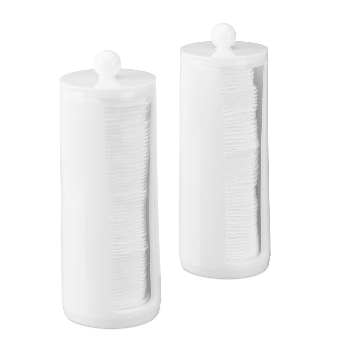 Relaxdays Set of 2 Cotton Pad Dispensers, Acrylic, Cylindrical, with Lid, Bathroom, 20 x 7 cm, Various Colours