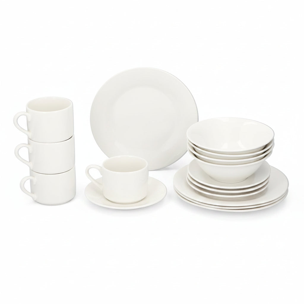 Set Piatti Colazione 4 Persone Terracotta Bianco - 16 Pezzi Lavastoviglie - FercasaShop®