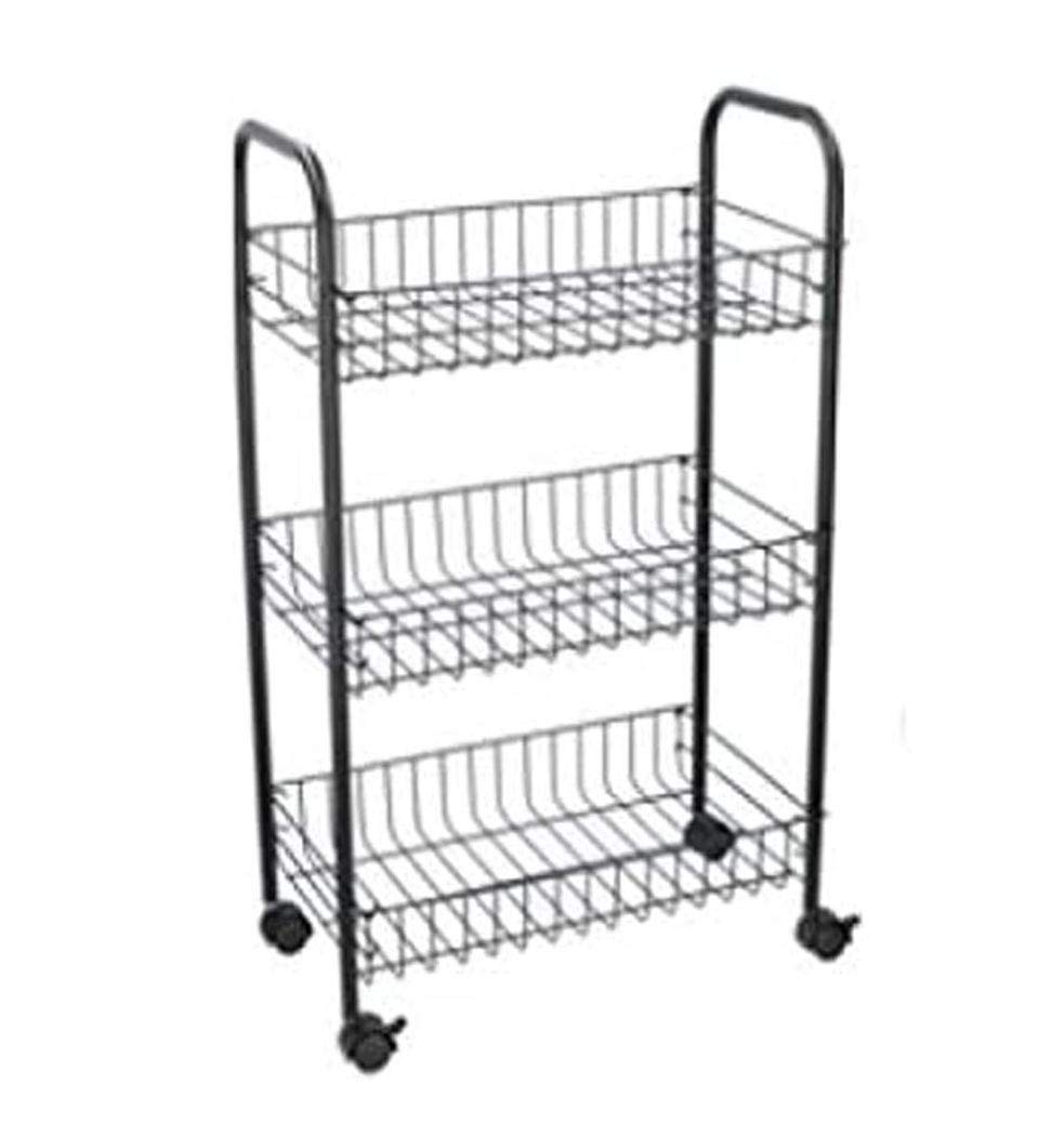 Kitchen Cart Multipurpose Trolley Fruit Holder Vegetable Holder Space-Saving Metal Cart with 3 Rectangular Baskets 4 Wheels 3 Colors 41 x 26 x 64 cm