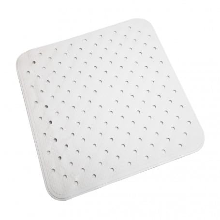FERCASASHOP Non-Slip Square Shower Mat in White Rubber - LUX, Dimensions 54X54 cm