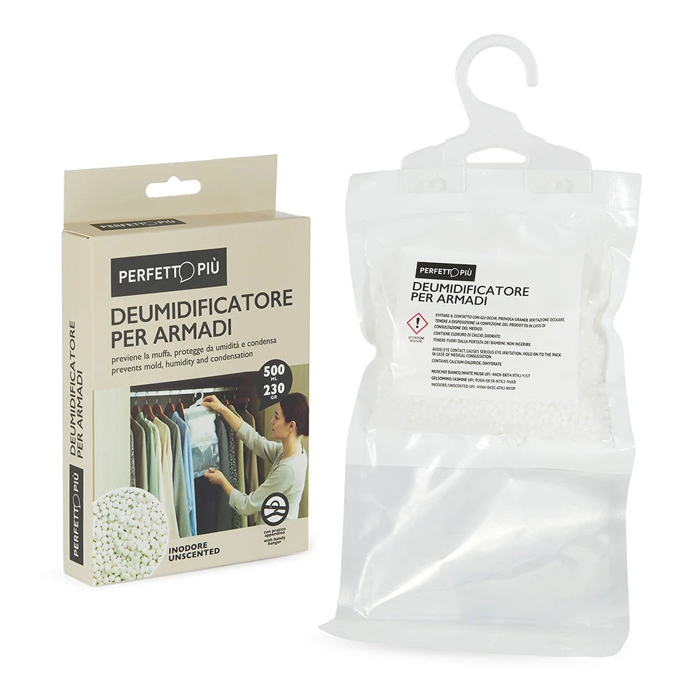 Deumidificatore per Armadio con Appendino | 12 Pz × 230g – Neutro, Jasmine, Muschio Bianco