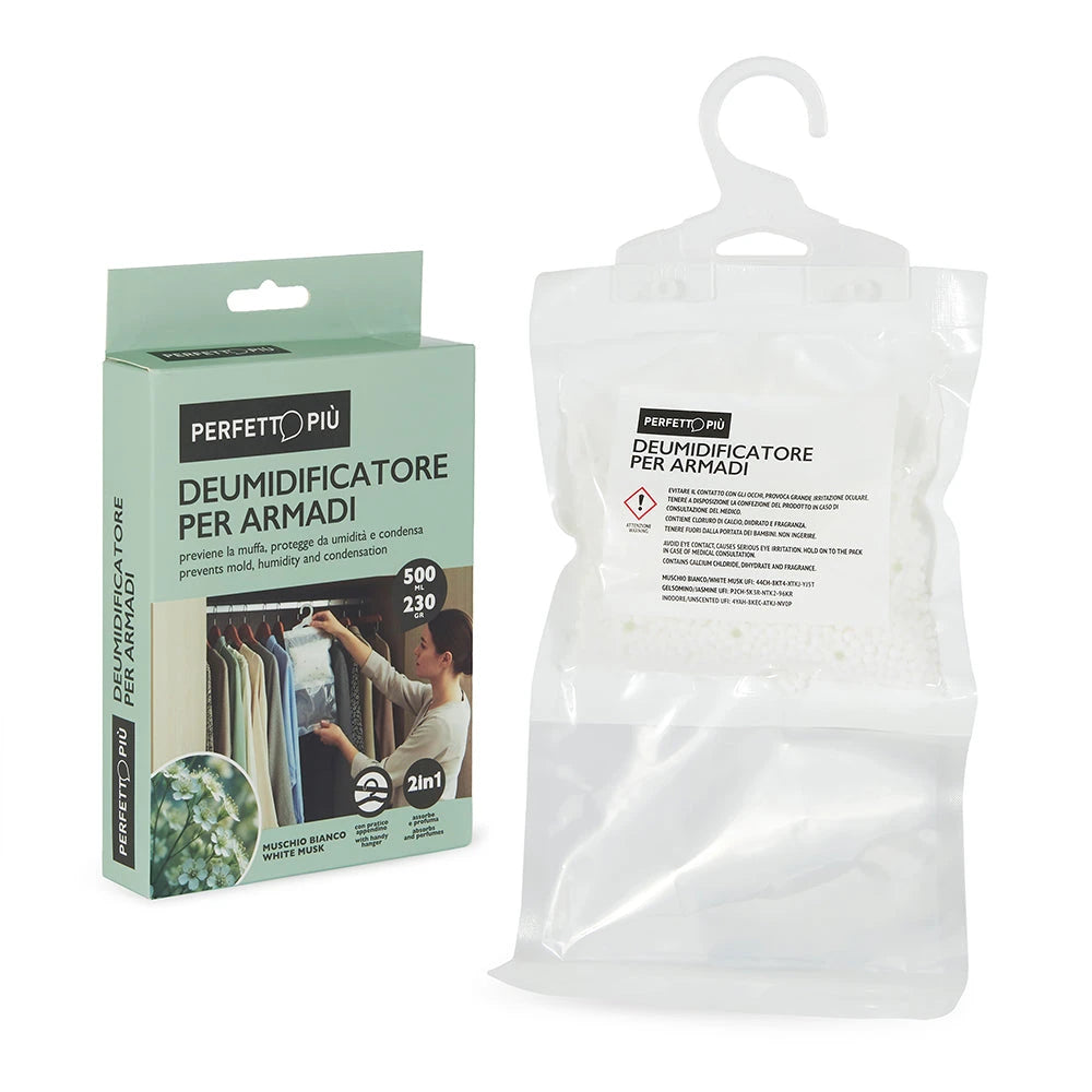 Deumidificatore per Armadio con Appendino | 12 Pz × 230g – Neutro, Jasmine, Muschio Bianco
