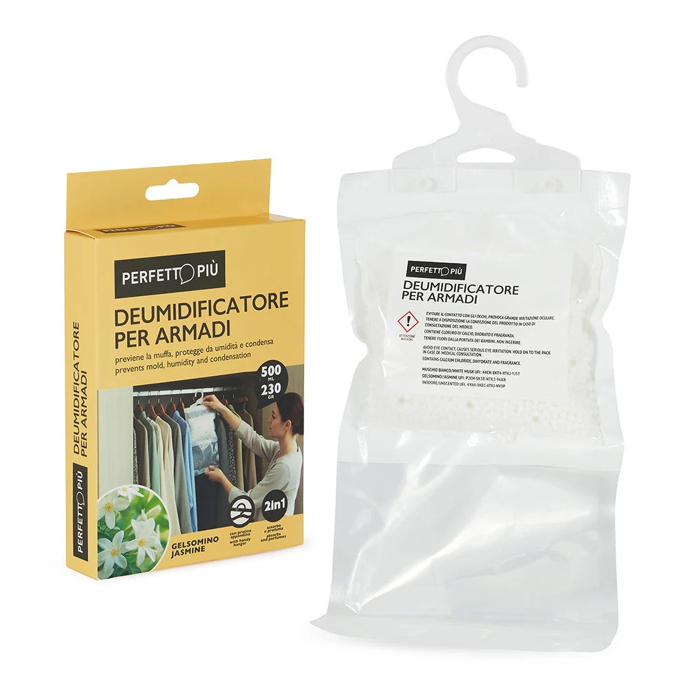 Deumidificatore per Armadio con Appendino | 12 Pz × 230g – Neutro, Jasmine, Muschio Bianco