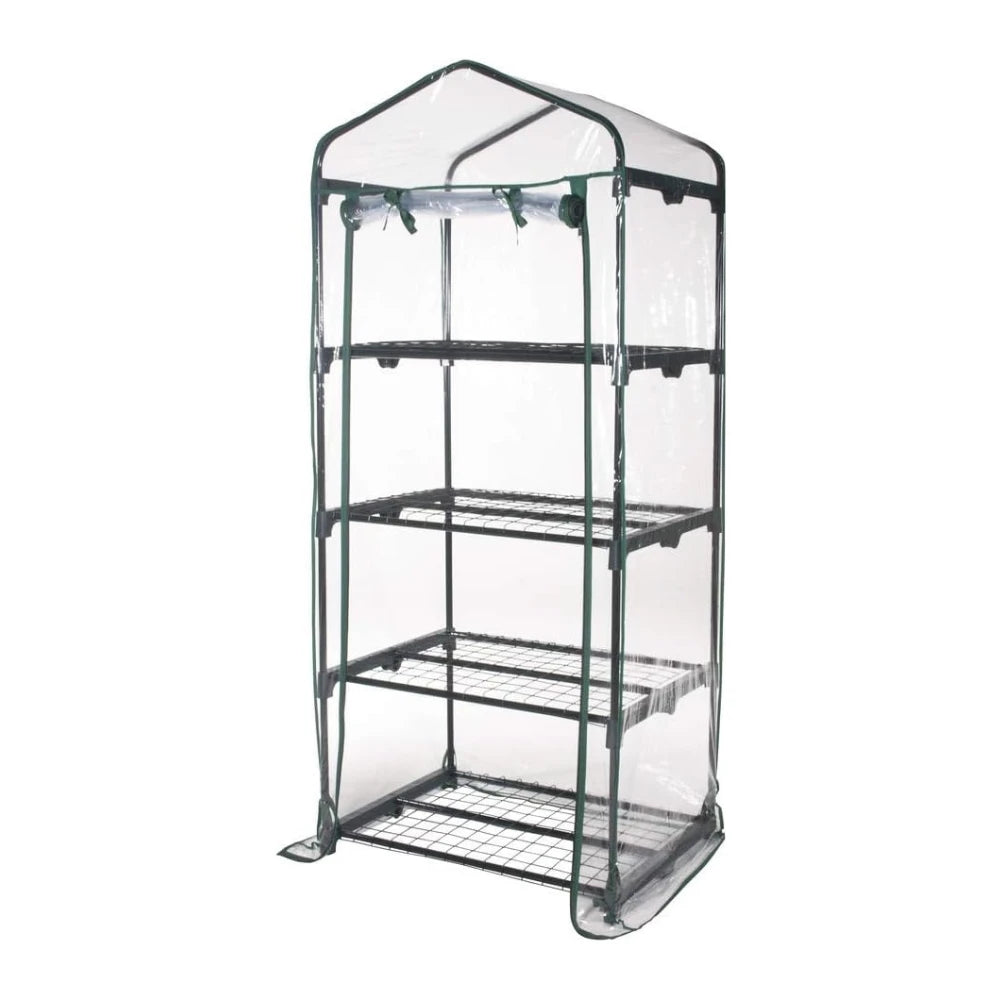 Serra da giardino portatile a 4 ripiani 158 × 68 × 50 cm con porta arrotolabile