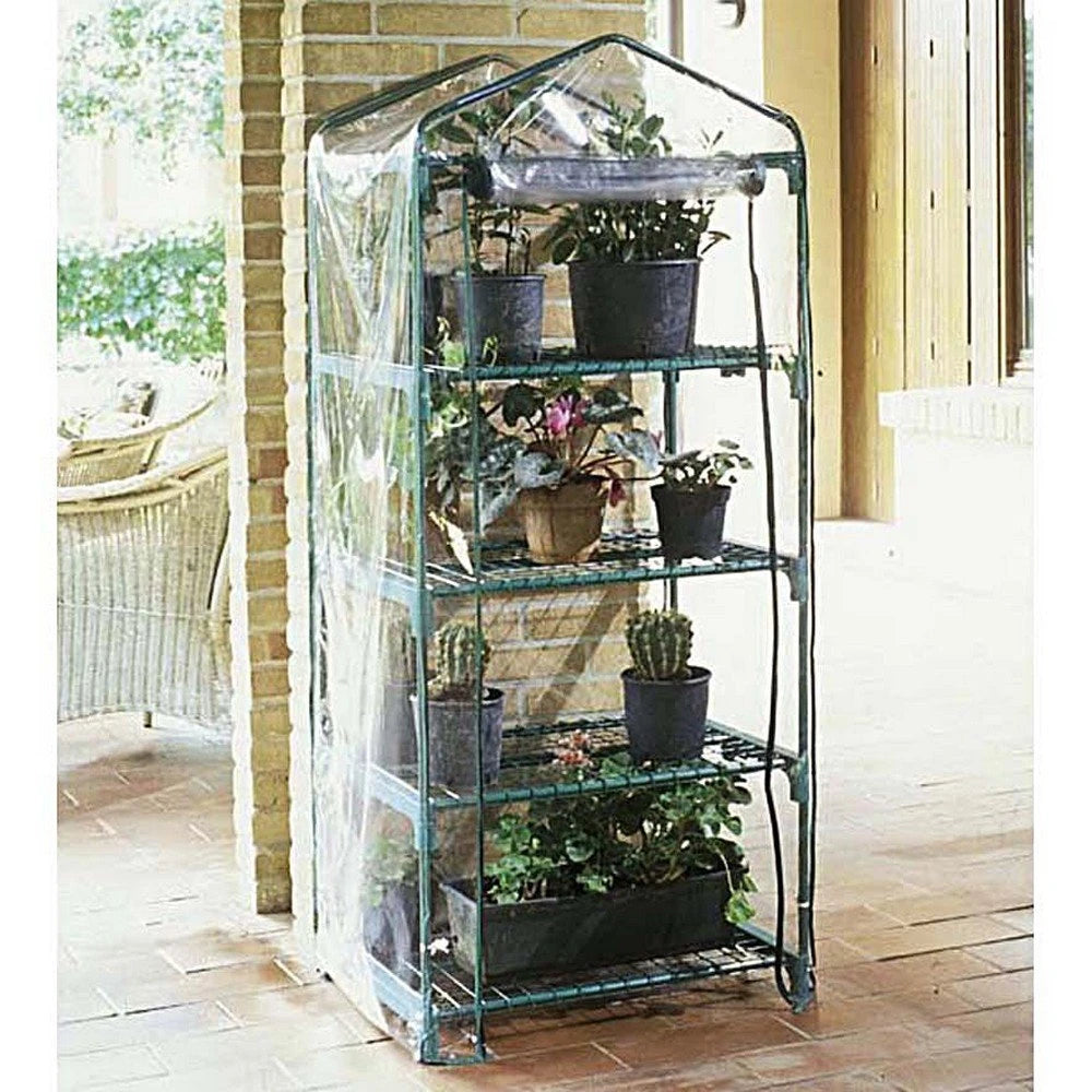 Serra da giardino portatile a 4 ripiani 158 × 68 × 50 cm con porta arrotolabile