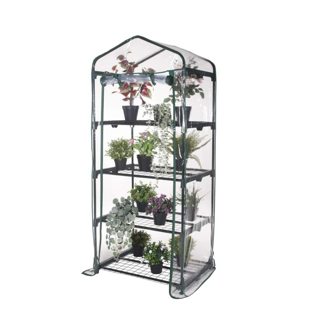 Serra da giardino portatile a 4 ripiani 158 × 68 × 50 cm con porta arrotolabile