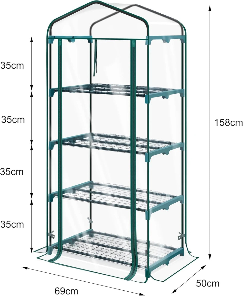 Serra da giardino portatile a 4 ripiani 158 × 68 × 50 cm con porta arrotolabile