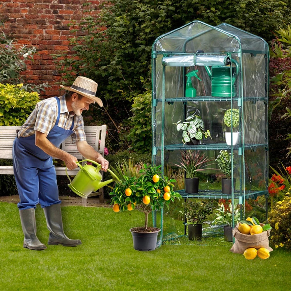 Serra da giardino portatile a 4 ripiani 158 × 68 × 50 cm con porta arrotolabile