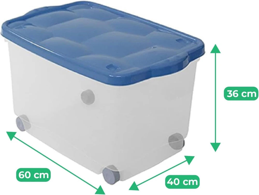 Contenitore Box Con Coperchio e Ruote 60X40X36 Colori Assortiti
