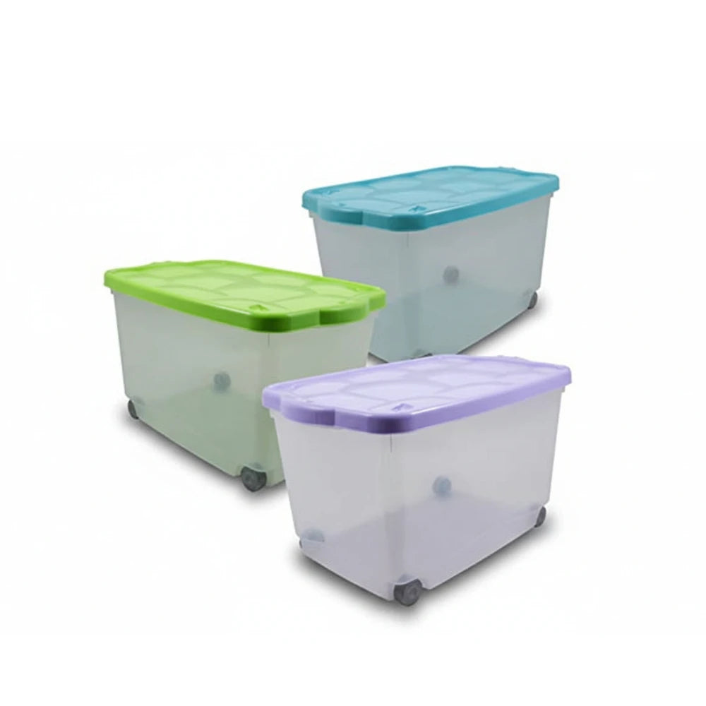 Contenitore Box Con Coperchio e Ruote 60X40X36 Colori Assortiti