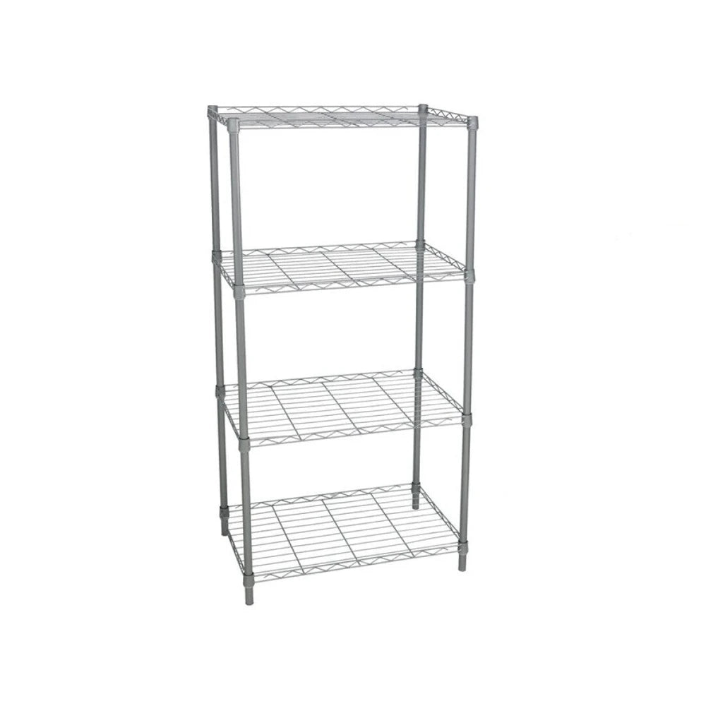 Scaffale metallico cromato da interno ed esterno, 4 ripiani 56 x 35 x 120 cm