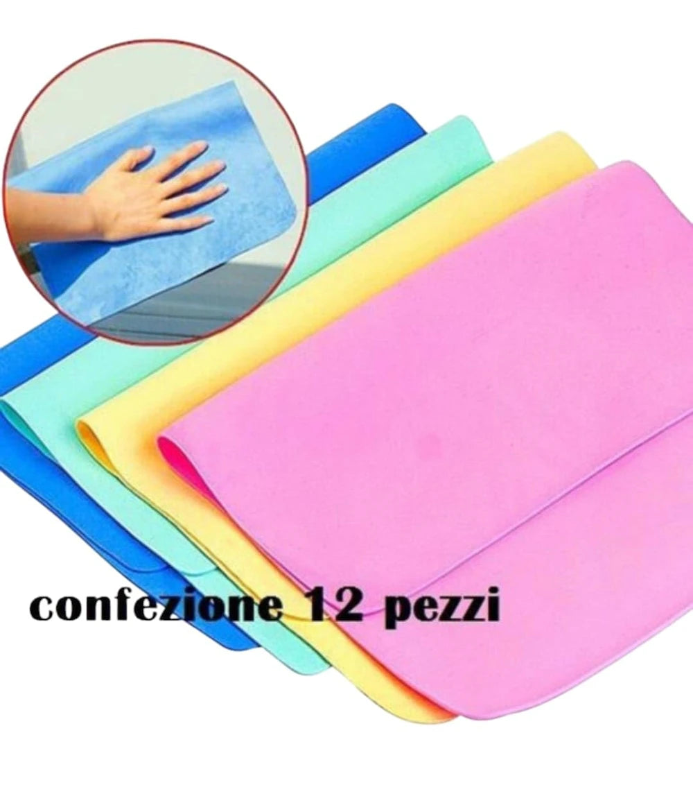 FERCASASHOP Magic Cloth - 12x PVA Cleaning Cloths 30x40 cm, Assorted Colors for Cleaning Without Detergent