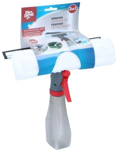 Dirt Devil 3-in-1 Window Cleaner with Spray Function – Window Cleaner, Cleaning Cloth and Container – 240 ML – Grey/Red