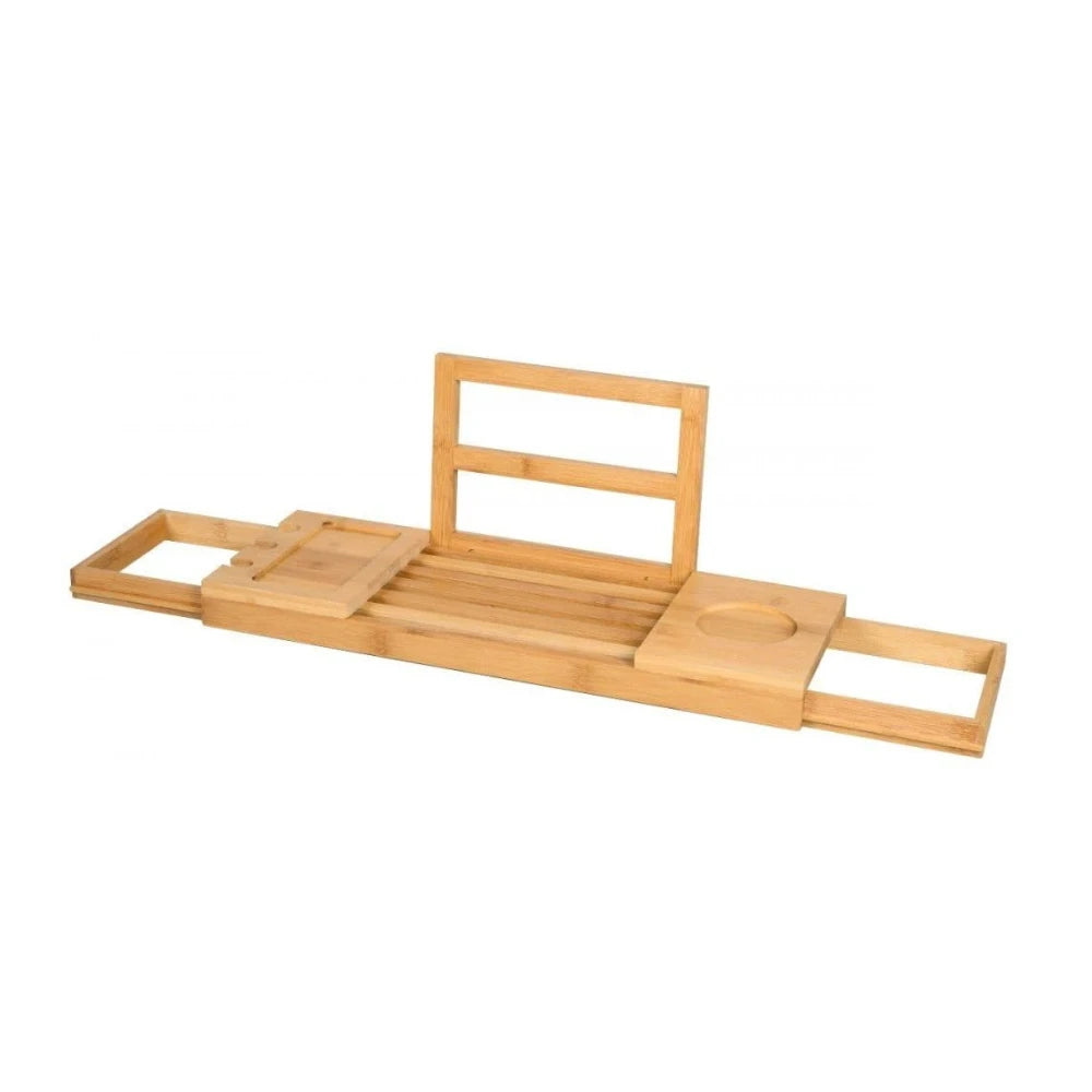 alpina Adjustable Bathtub Tray - Storage Tray 50-92 x 18 x 4 cm - Bamboo Bathroom Cabinet with Book Holder and Tablet Stand - Incl. Cup Holder - Bathroom Accessories