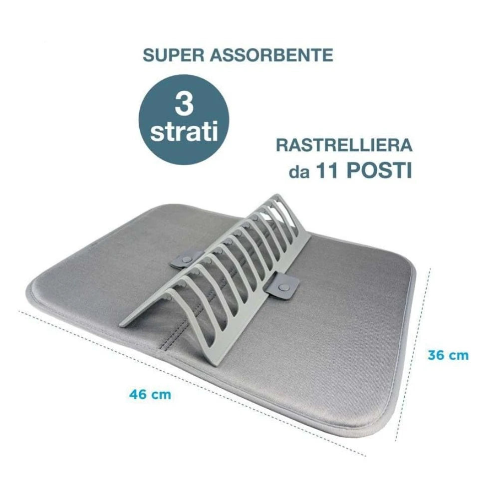 Égouttoir à vaisselle en microfibre avec grille 46 x 36 cm, triple couche absorbante - Lavable