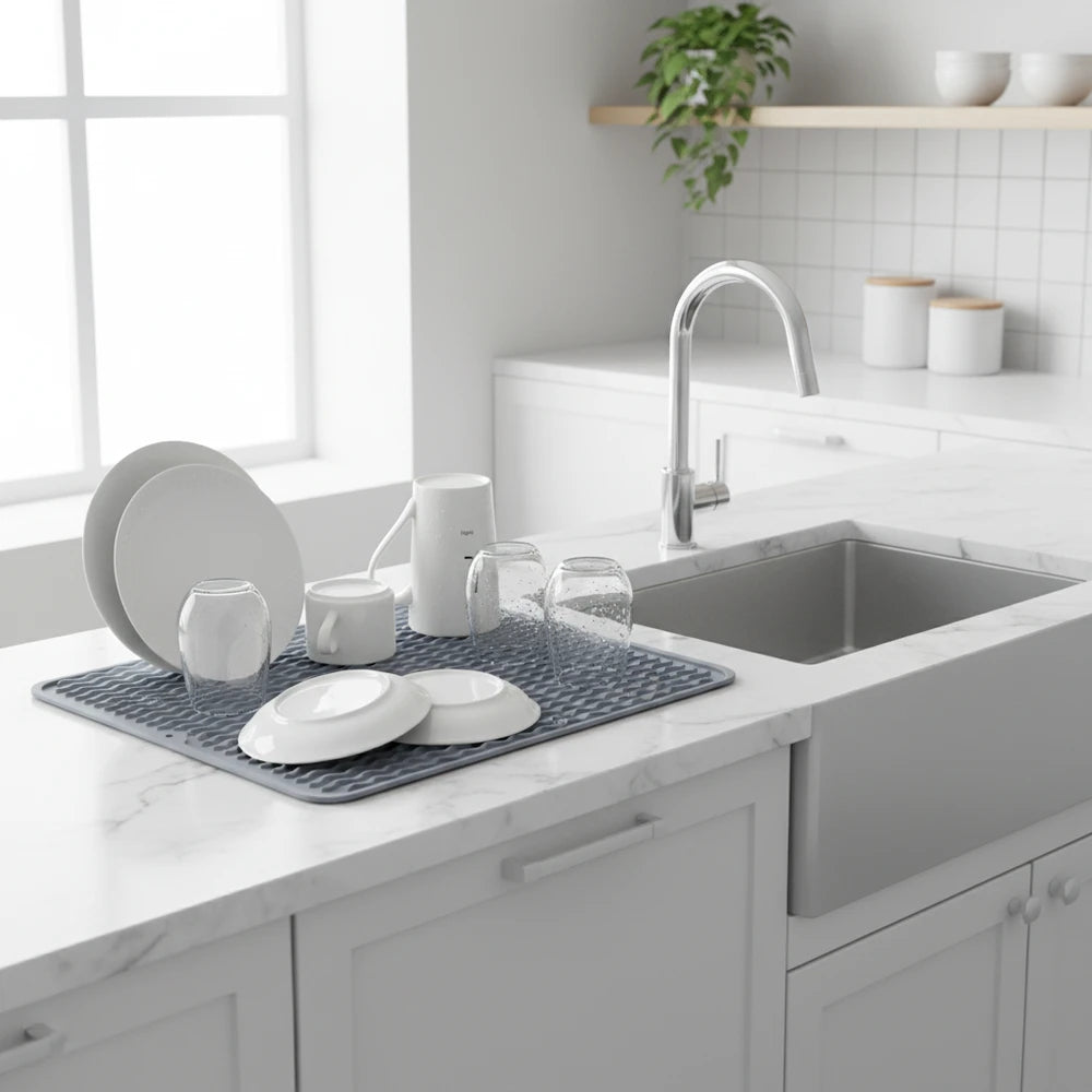 Tappetino Scolapiatti in Silicone – Sgocciolatore da Lavello Grigio