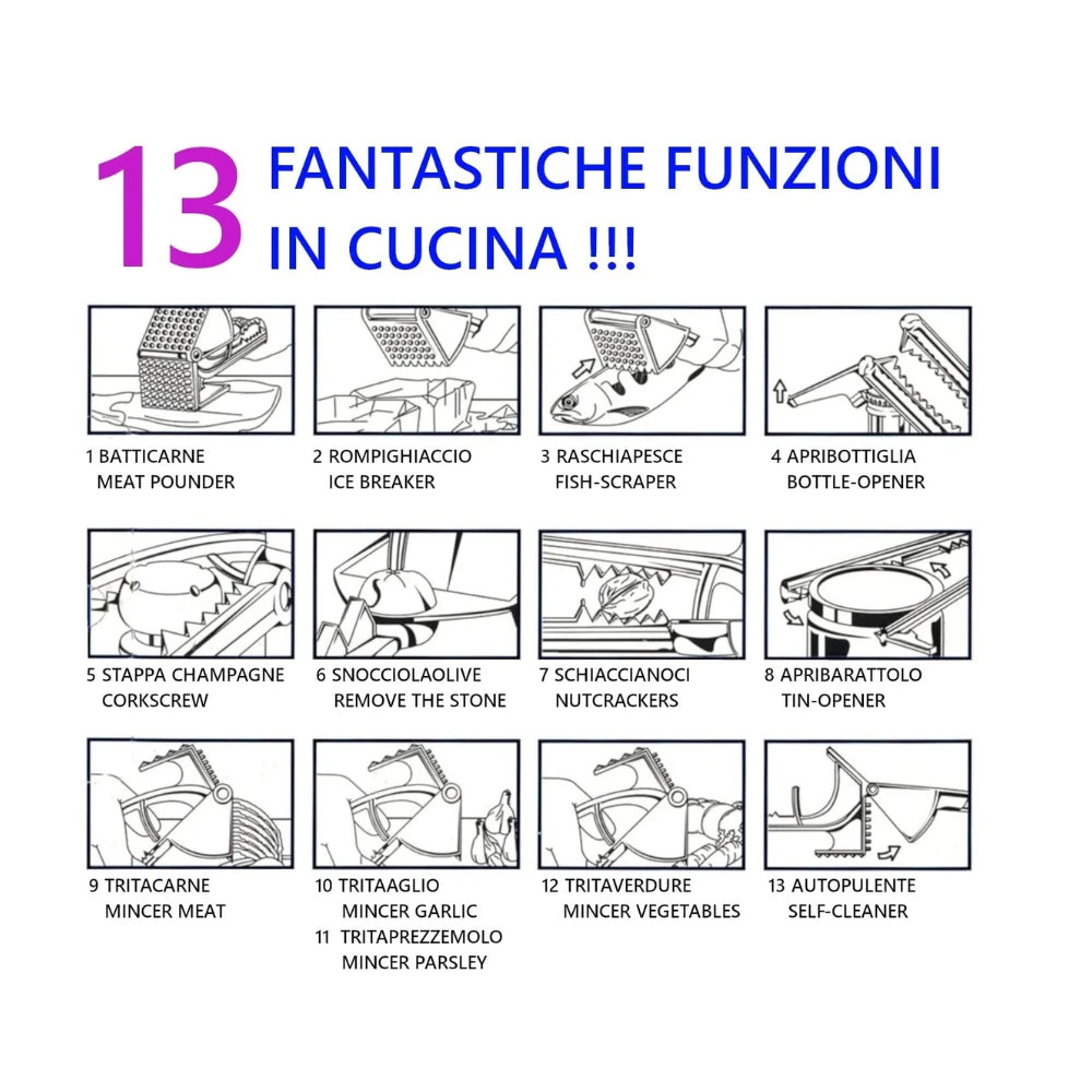 Spremiaglio Batticarne  Professionale Daffy 13 in 1 - Multifunzione Autopulente