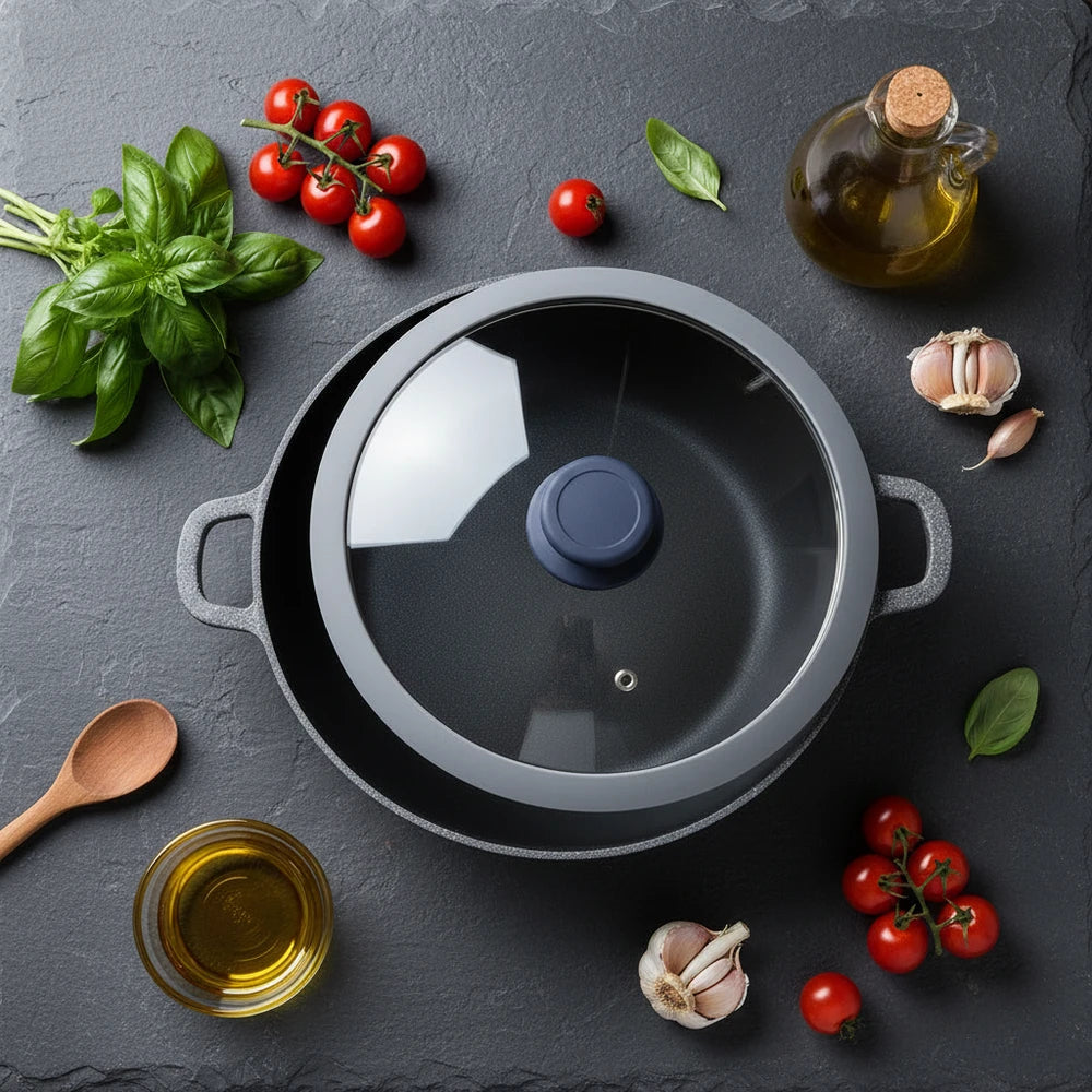 Wok Pietra Vulcanica 32cm Induzione con Coperchio Stone