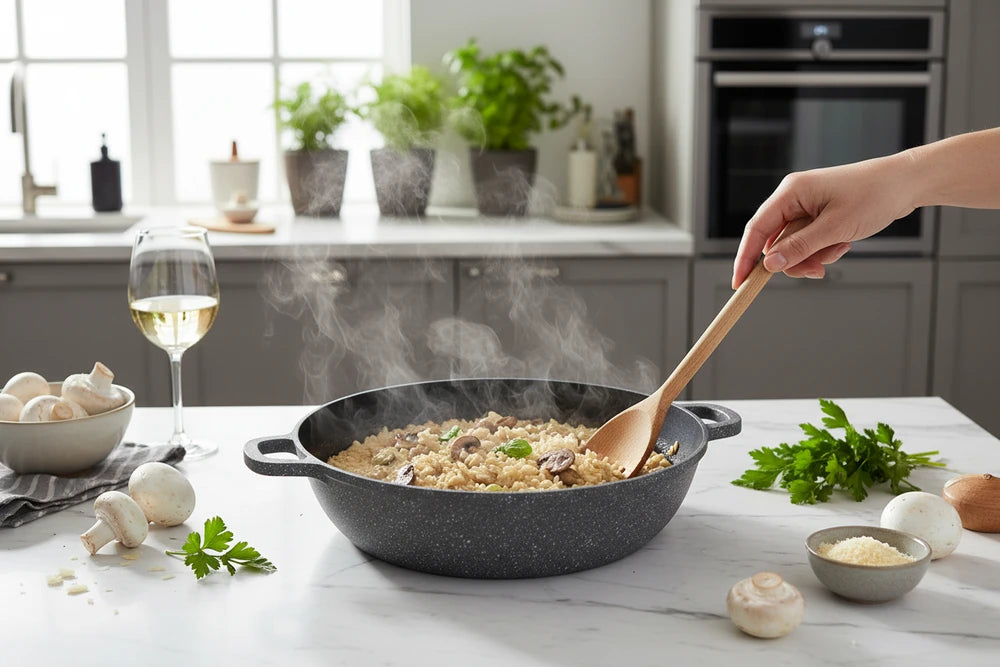 Wok Pietra Vulcanica 32cm Induzione con Coperchio Stone