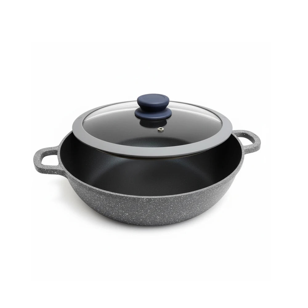 Wok Pietra Vulcanica 32cm Induzione con Coperchio Stone