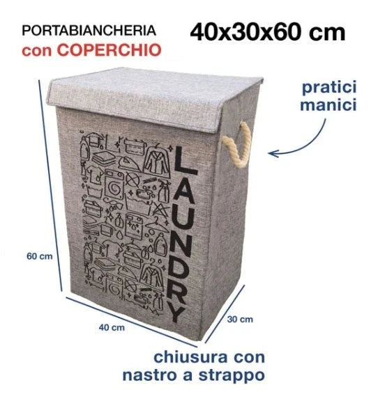 Portabiancheria Pieghevole in Tessuto Tortora 72 L con Coperchio e Maniglie
