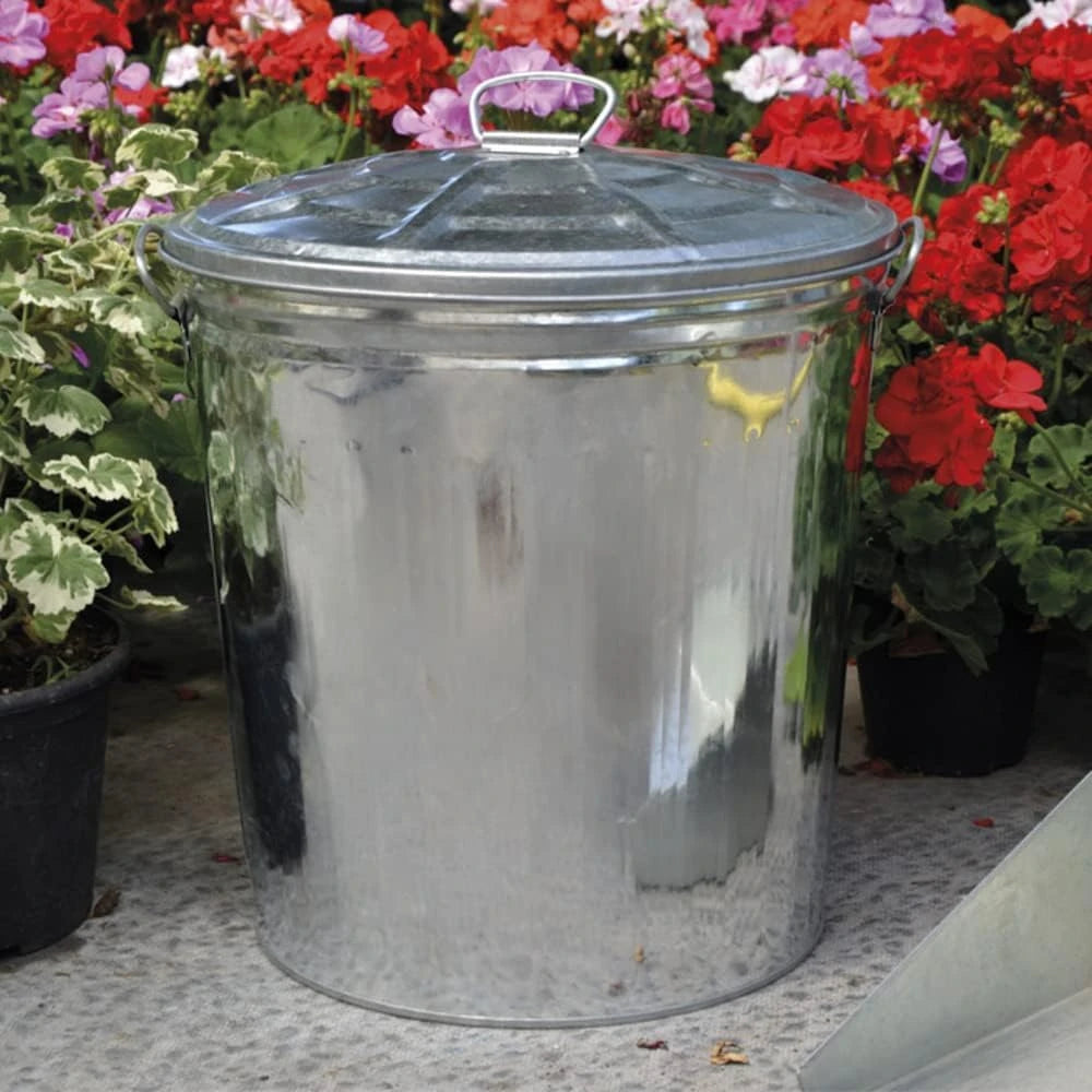 Bidone Zinco 62L Ø 45 cm con Coperchio Maniglie Multiuso