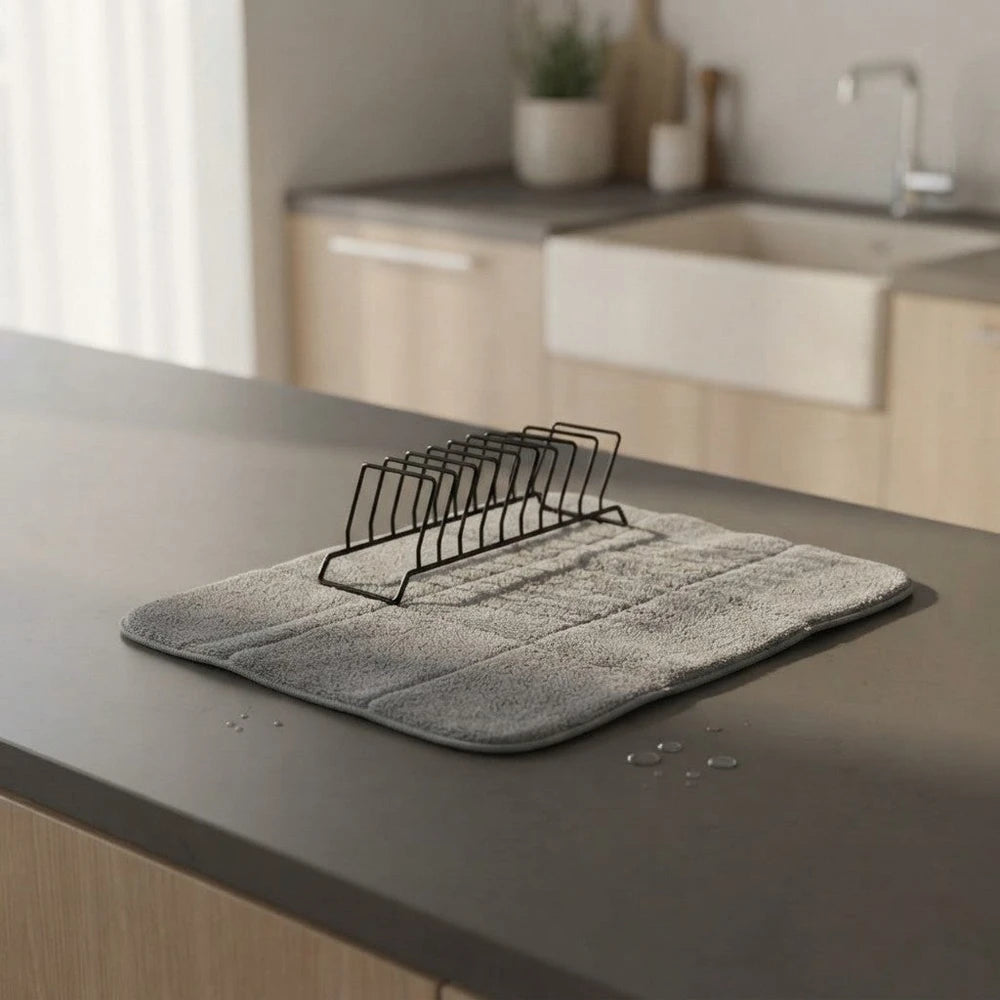 Égouttoir à vaisselle en microfibre avec grille à 9 compartiments