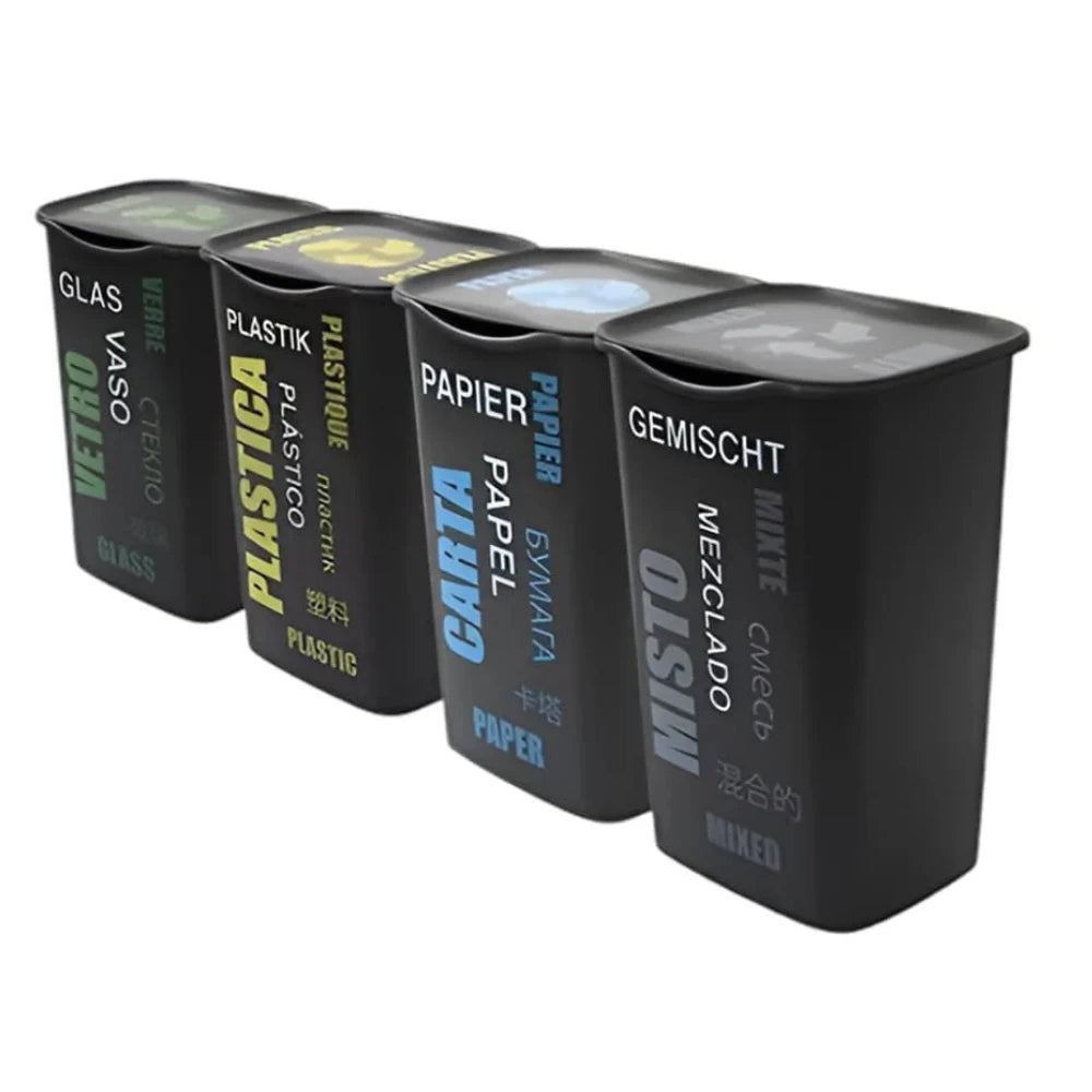 Lot de 4 poubelles de tri sélectif de 50 L avec couvercle - Seaux, poubelles, intérieur, extérieur, cuisine, papier, plastique, verre, déchets mixtes - 40 sacs offerts (70 x 110 cm)