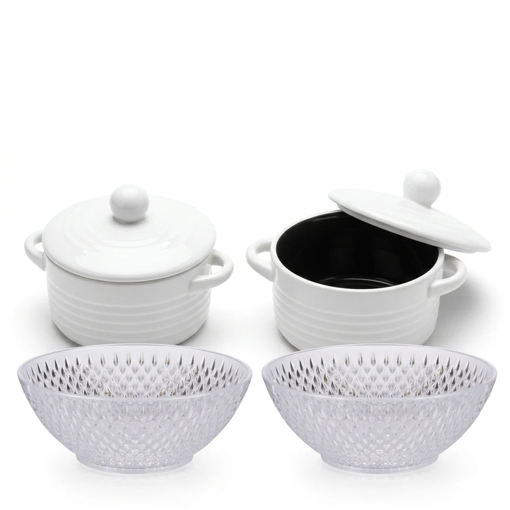 Set Tavola per 2 Persone in Ceramica con Mini Casseruole e Ciotole