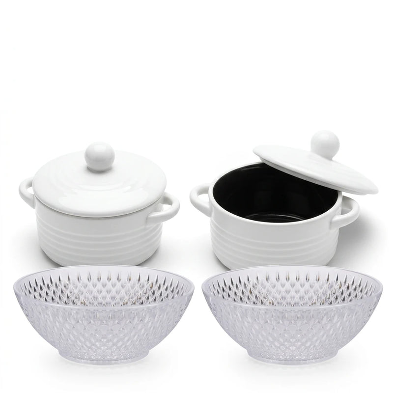 Set Tavola per 2 Persone in Ceramica con Mini Casseruole e Ciotole