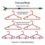 Set Asta Telescopica Con Grucce  Appendiabiti