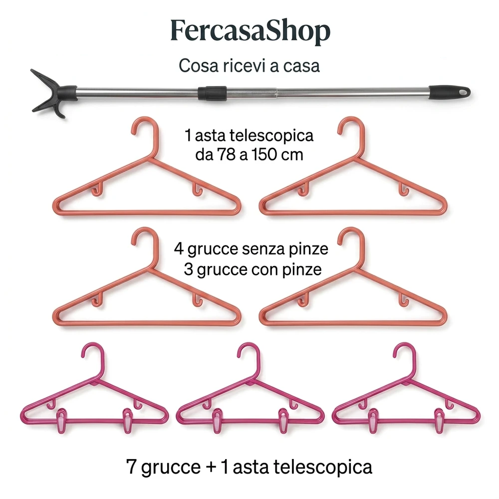 Set Asta Telescopica Con Grucce  Appendiabiti