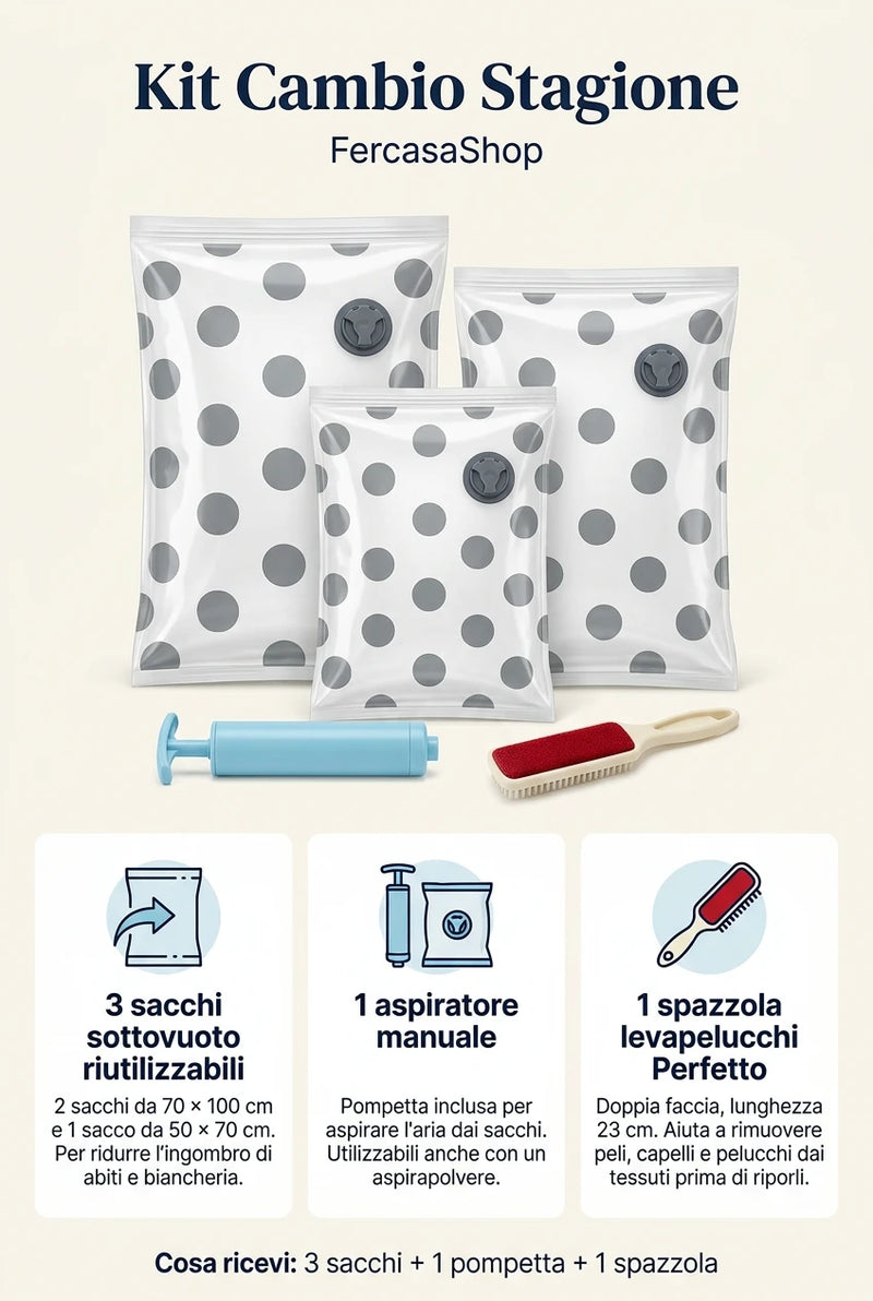 Kit Organizzazione Guardaroba con Sacchi Sottovuoto
