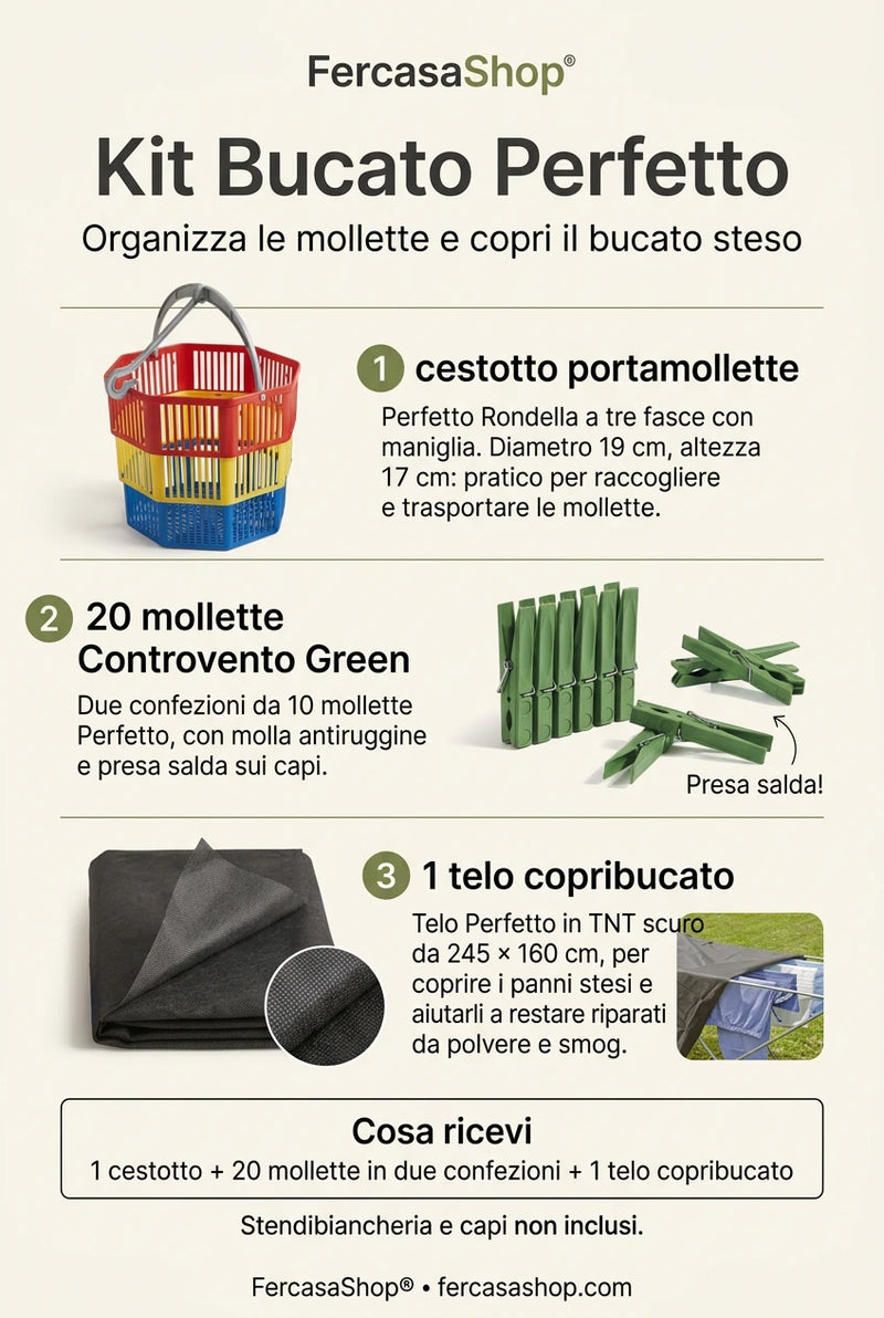Set Bucato con Mollette e Cestotto