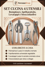 Set Utensili Cucina  Rompinoci, Apribarattolo, Levanoccioli e Levatappi