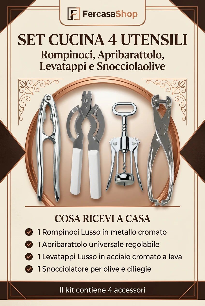 Set Utensili Cucina  Rompinoci, Apribarattolo, Levanoccioli e Levatappi