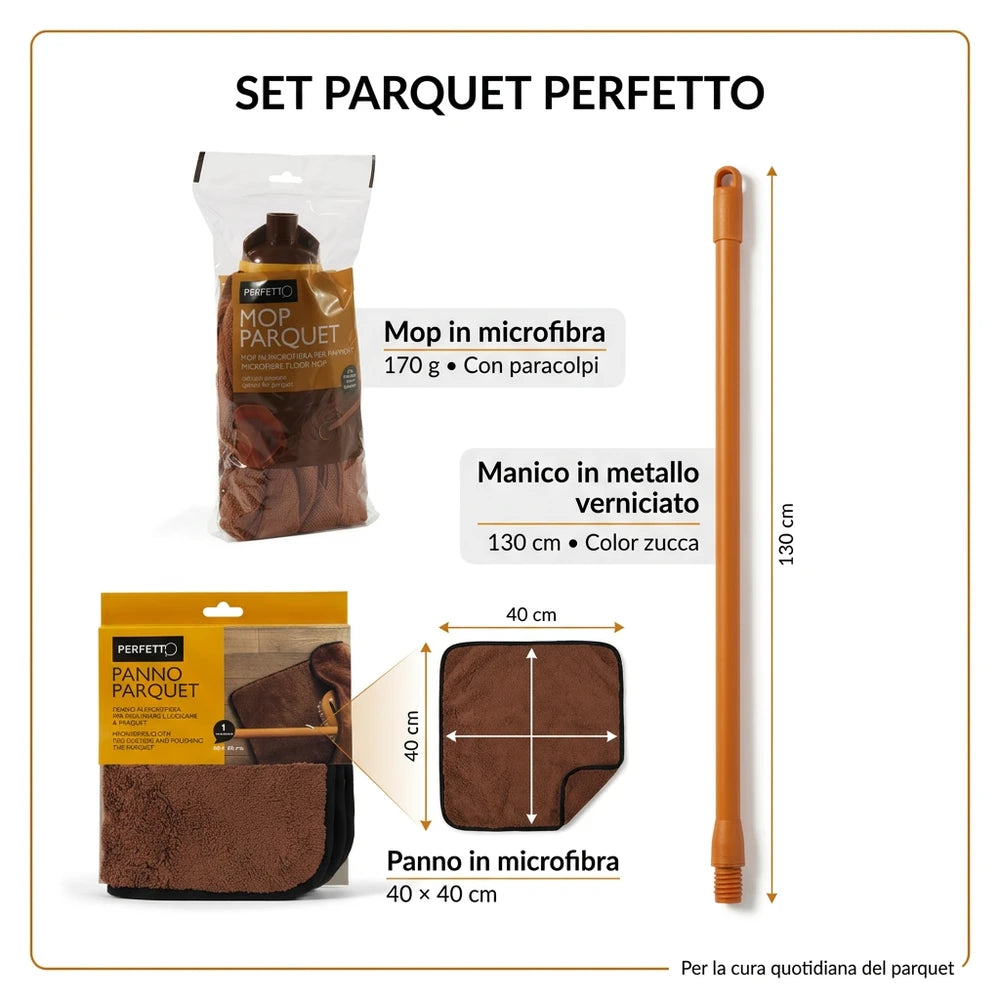 Set Parquet Perfetto con Mop, Manico e Panno in Microfibra