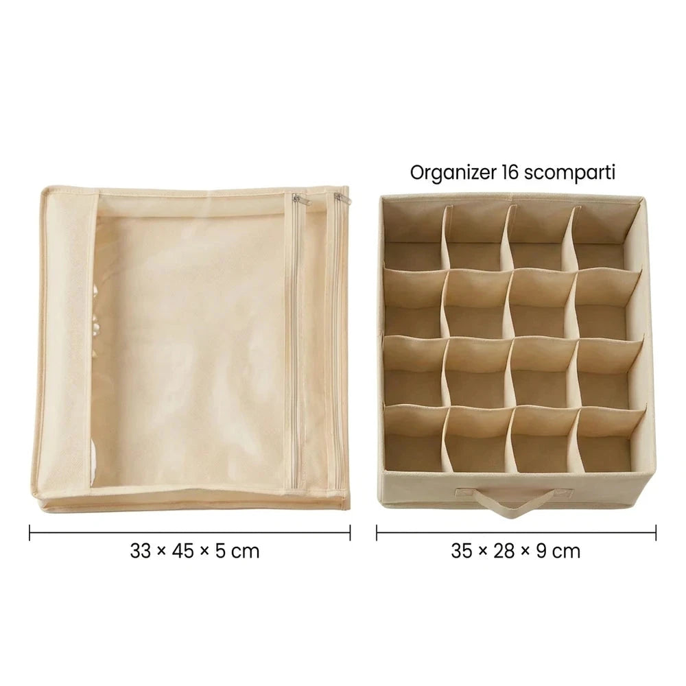 Set Organizer Armadio e Cassetti Basic: 2 Custodie in TNT, Organizer 16 Scomparti e 6 Profumatori