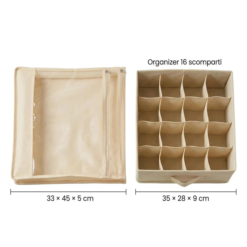 Set Organizer Armadio e Cassetti Basic: 2 Custodie in TNT, Organizer 16 Scomparti e 6 Profumatori